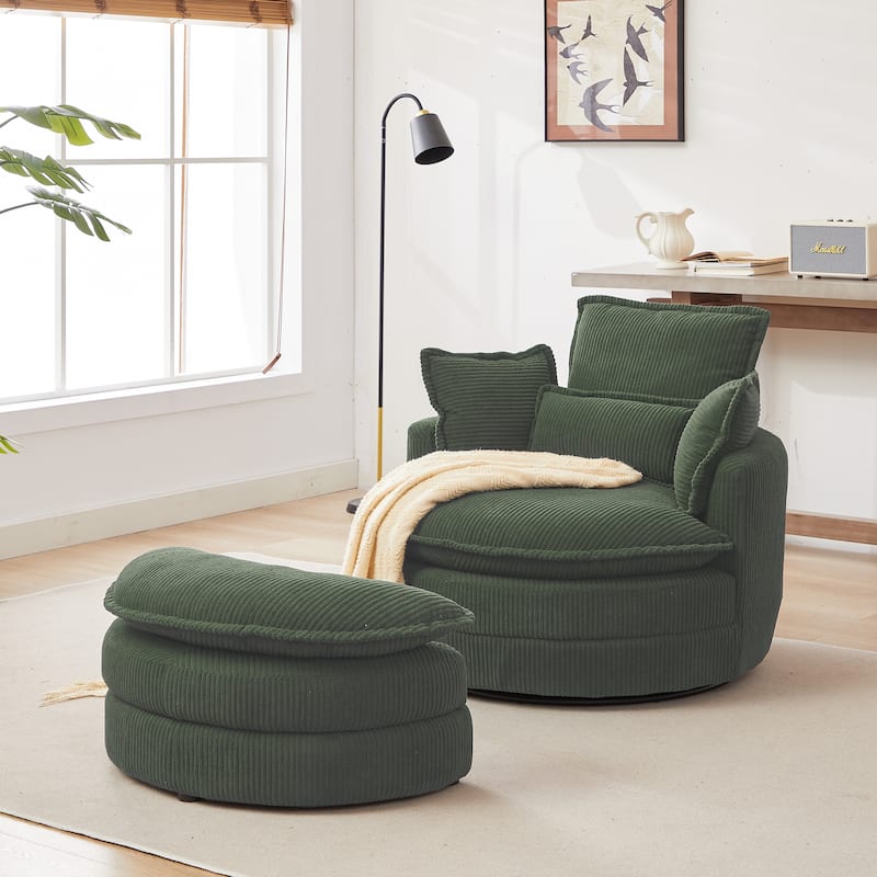 52" Upholstered Swivel Barrel Chair with Moon Storage Ottoman
