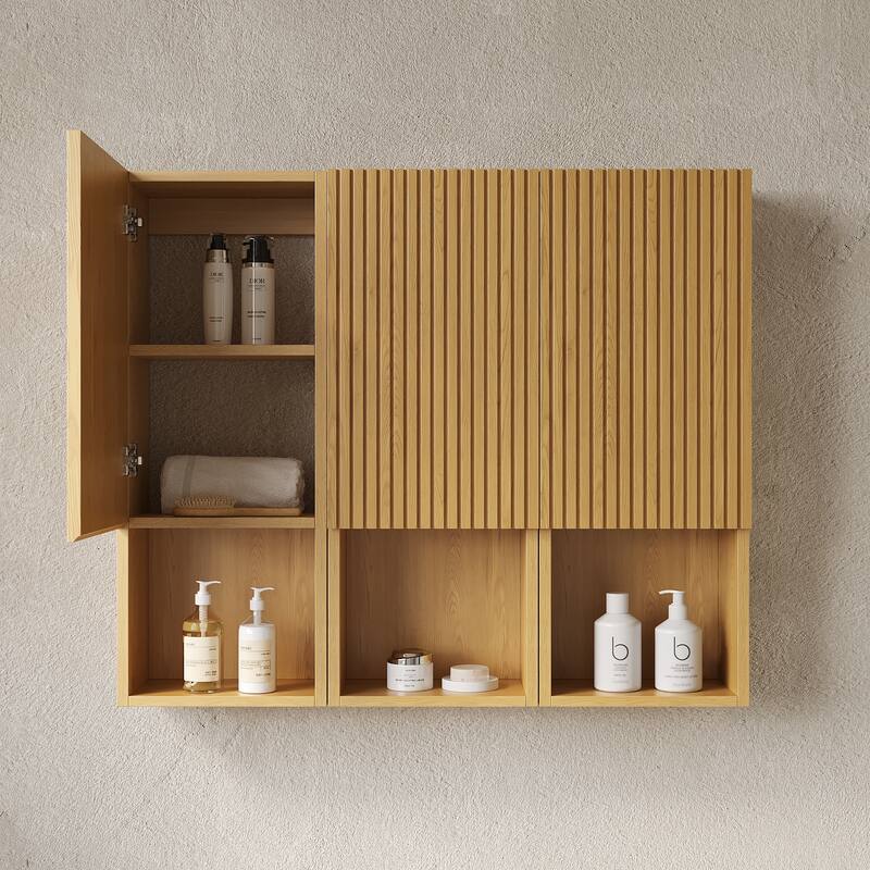 41" Bathroom Wall Mounted Cabinet, Composed of 3 Cabinets with Doors and Open Compartments, Can be Used in Combination