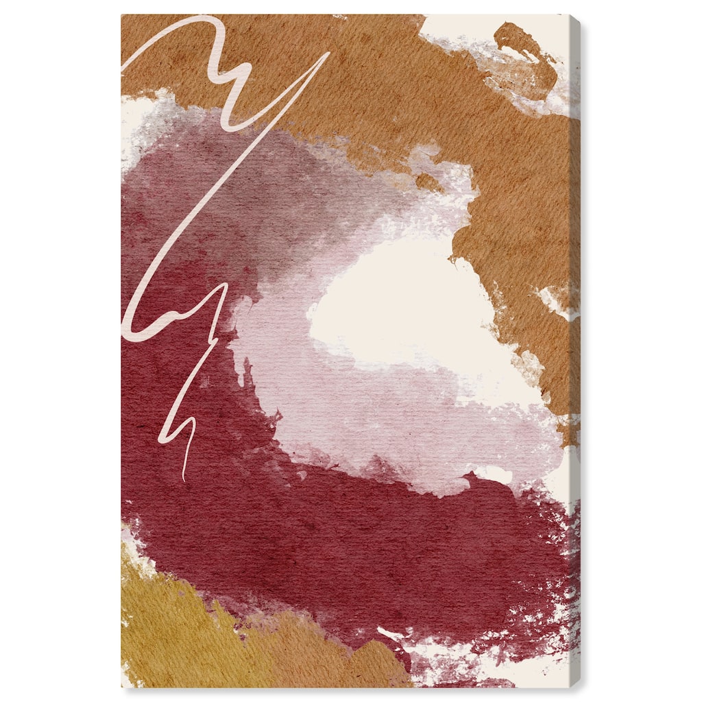 Art Remedy Burgundy And Cork Gallery Wrapped Boho Abstract 1 Piece Canvas Wall Art