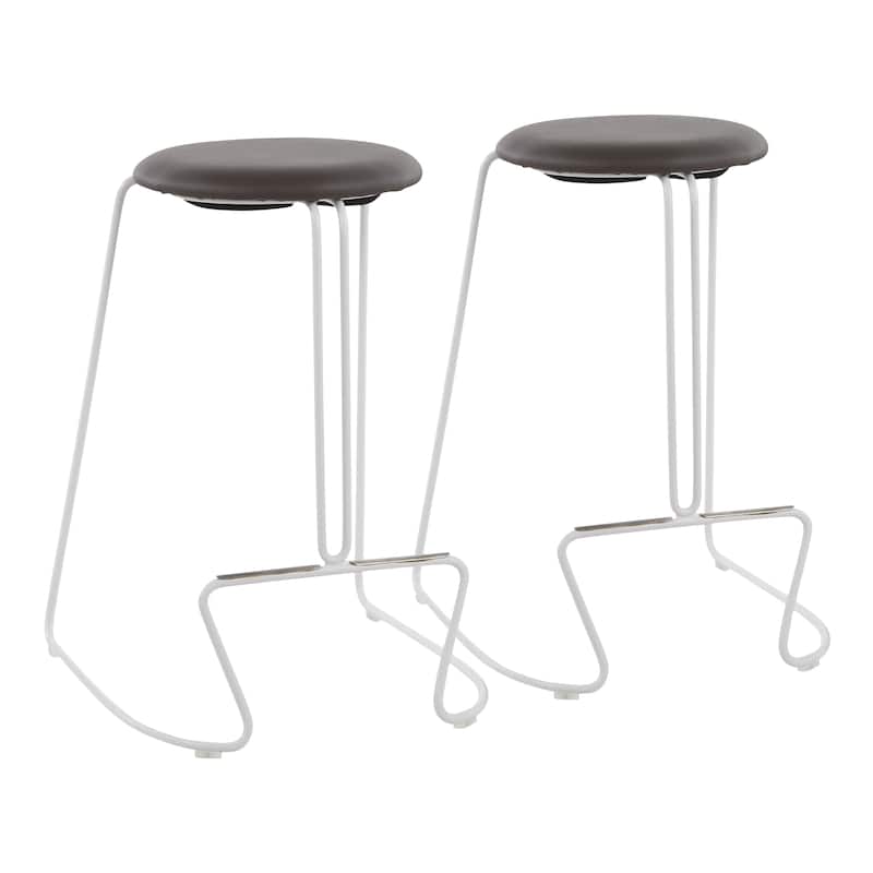 Finn Counter Stool in White Steel and Charcoall Fabric - Set of 2 - 19.5"Lx18"Wx25.75"H
