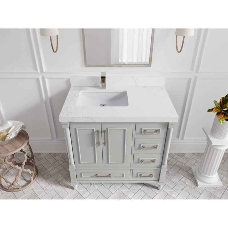 Willow Collections 36 in. W x 22 in. D Aberdeen Left Offset Sink Bathroom Vanity with Countertop - 2" Empira White - Coventry Gray