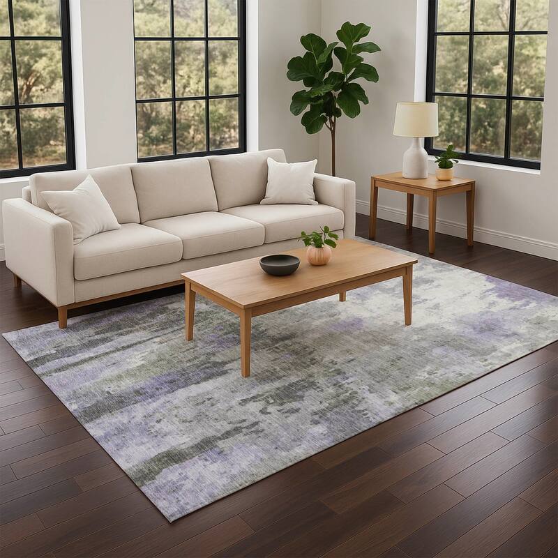 Machine Washable Indoor/ Outdoor Abstract Modern Chantille Rug
