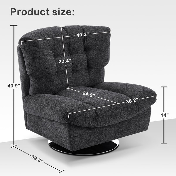 dimension image slide 0 of 5, MCombo Swivel Accent Chair, Modern Tufted Upholstered Armless Chairs, Wide Seat Single Sofa Chair