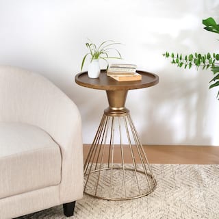 Anmytek Round Accent Side Table Modern Metallic Base Home Decor - 18 in. W X 25 in. L X 18 in. H