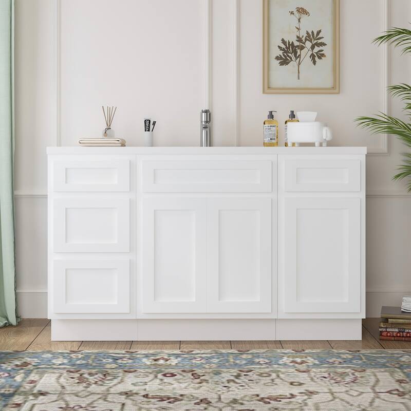 Vanity Art 54" Oak Freestanding Bathroom Vanity Cabinet without Top - White