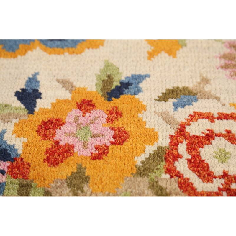 Floral Heriz Serapi Indian Area Rug Handmade Wool Carpet - 7'9" x 9'9"