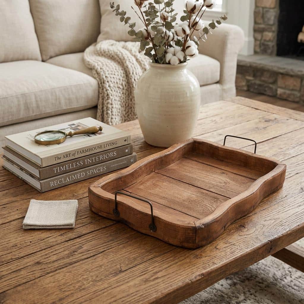 HomeRoots 20" Brown Solid Wood Handmade Scalloped Serving Tray With Handles - 20.00 in. x 4.00 in. x 13.00 in.