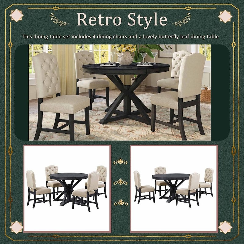 5-Piece Dining Set with Extandable Round Table