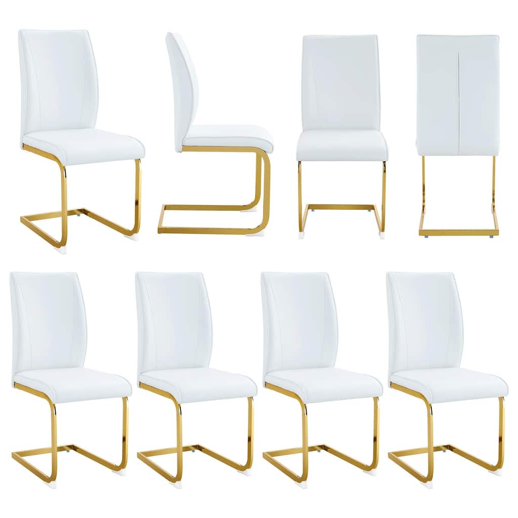 8 Piece PU High Elastic Dining Chair With High Backrest, Cushion, Gold Metal Legs For Dining Room Kitchen Living Room Bedroom