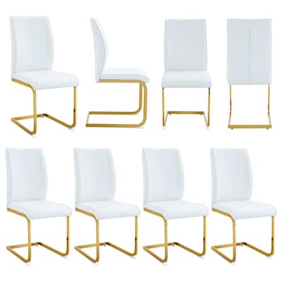 Set of 8 Dining Chair with Arched Metal Gold Leg