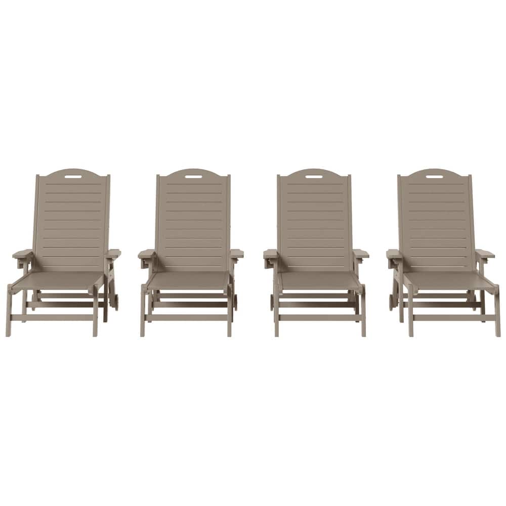 Brighton Outdoor Poly Reclining Chaise Lounge with Wheels & Cup Holder (Set of 4)