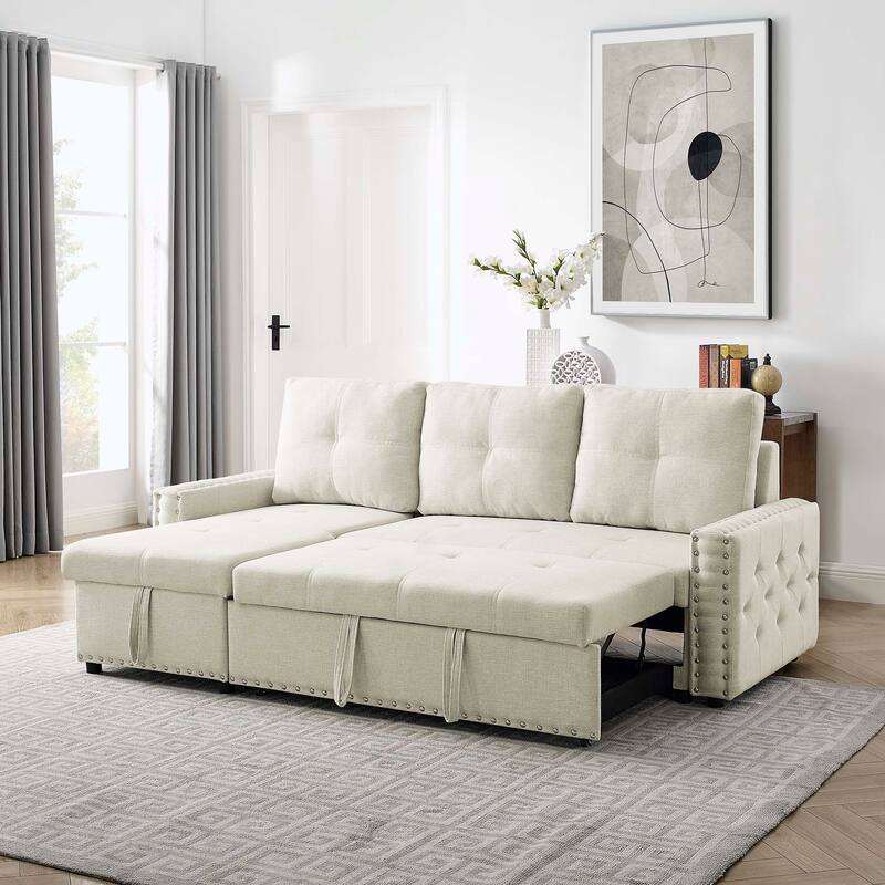 Classic and Cozy L-shape Pull-out Sleeper Sectional Sofa