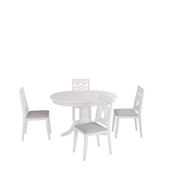 slide 2 of 5, Dining Table Set, Round Kitchen Set with 4 Upholstered Dining Chairs White