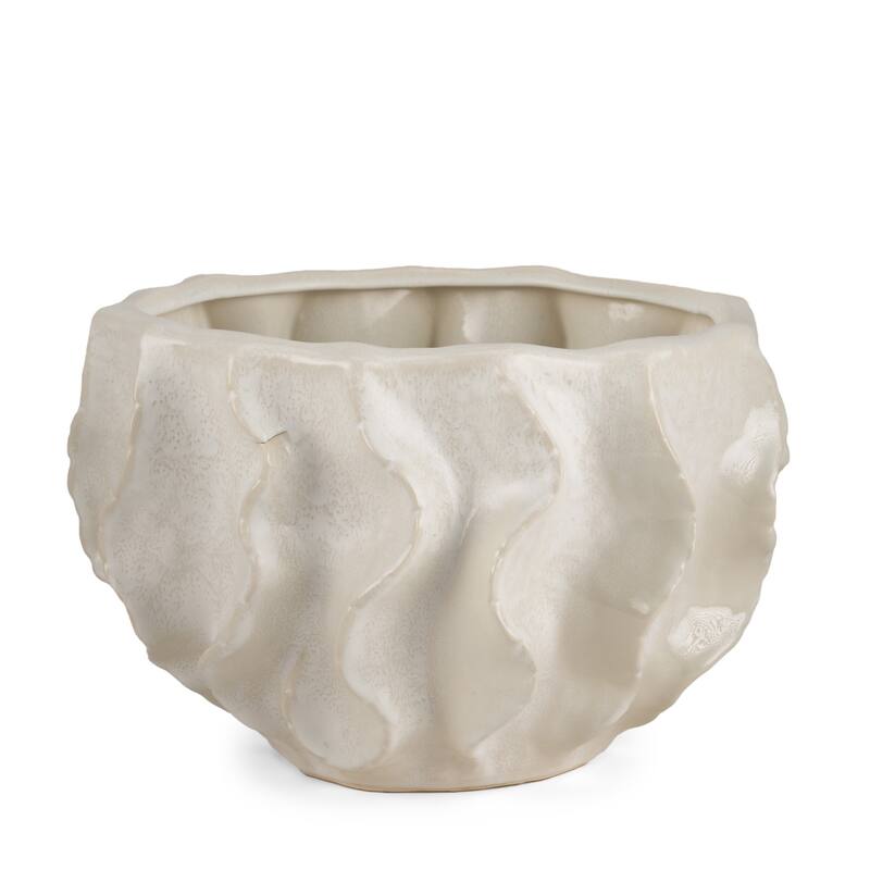9" Cream Sculptural Ceramic Table Vase - 14.37