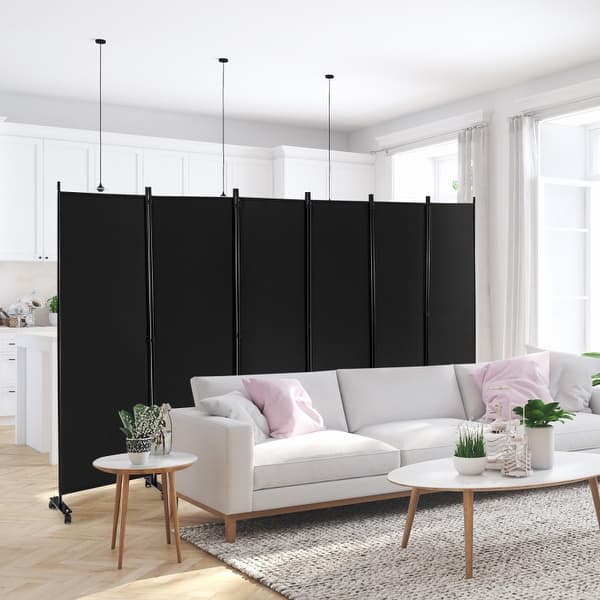 6 Panel Room Divider Privacy Screen - Freestanding Folding Partition For Home, Office, Dorm - Black