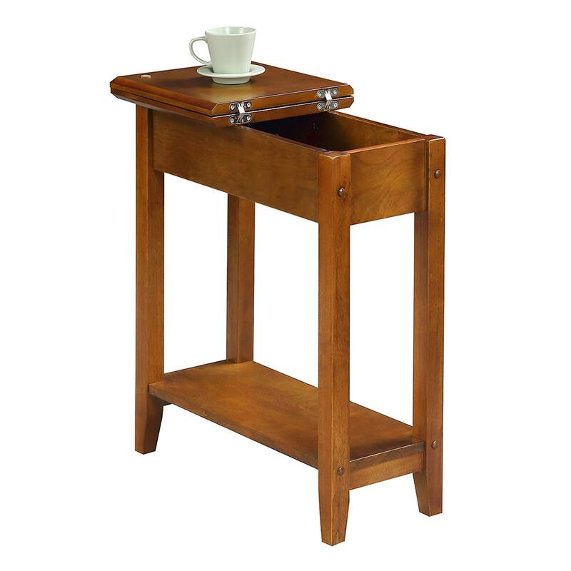Narrow Wedge End Table with Open Shelf, Beveled Edges and Tapered Legs Perfect Between Chairs or Small Spaces - 23