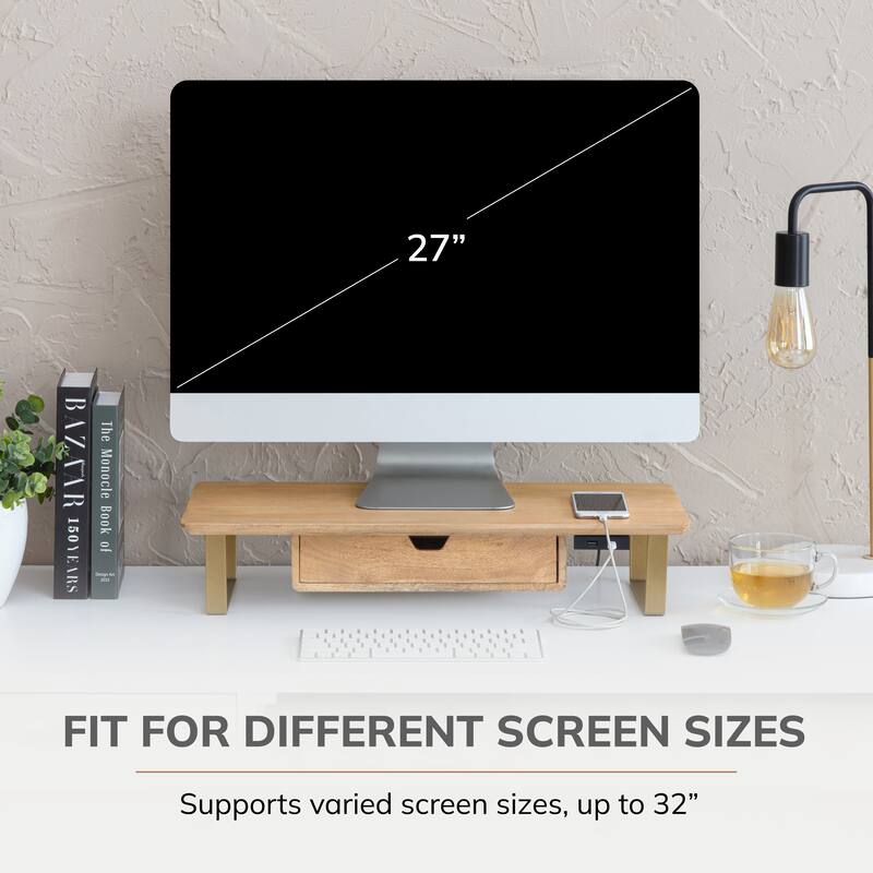 Jani Wood Monitor Stand Riser Desk - Ergonomic Design Stand, Desktop Organizer Table for Home, Office Workspace, Gaming Desk