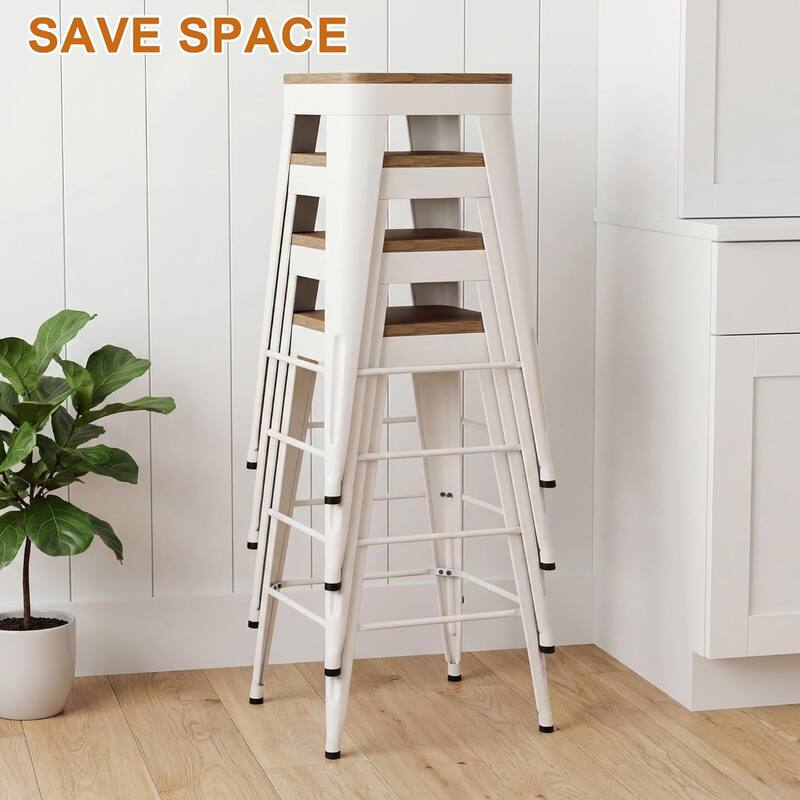 Swivel Counter Stools with Metal Frame Farmhouse Counter Chairs with low Back 24" Kitchen Bar Furniture Stools with Wooden Seat