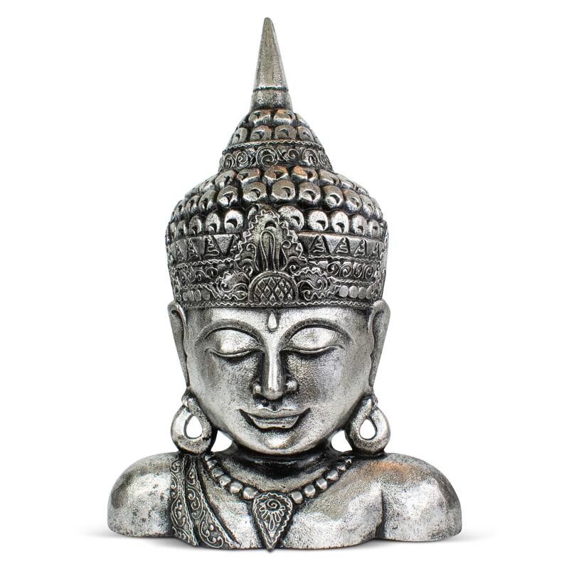 19" Gold Buddha Bust Hand Finished Decorative Sculpture, Zen Spiritual Home Accent - Silver