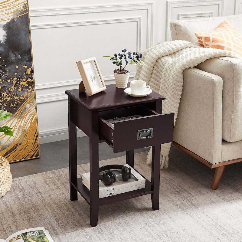 Javlergo Wooden Nightstand Bedside, Set of 2, Small End Tables with Drawer for Bedroom, Living Room, Office Room