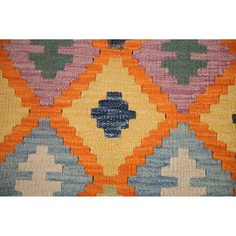 Hand Woven Oriental 100% Wool Carpet Southwestern All-Over Oranges & Rust Kilim Area Rug - 6' 7'' X 5' 0''