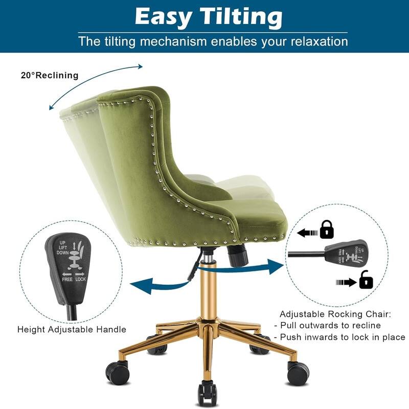 VINGLI Pink Velvet Office Chair with Wheels
