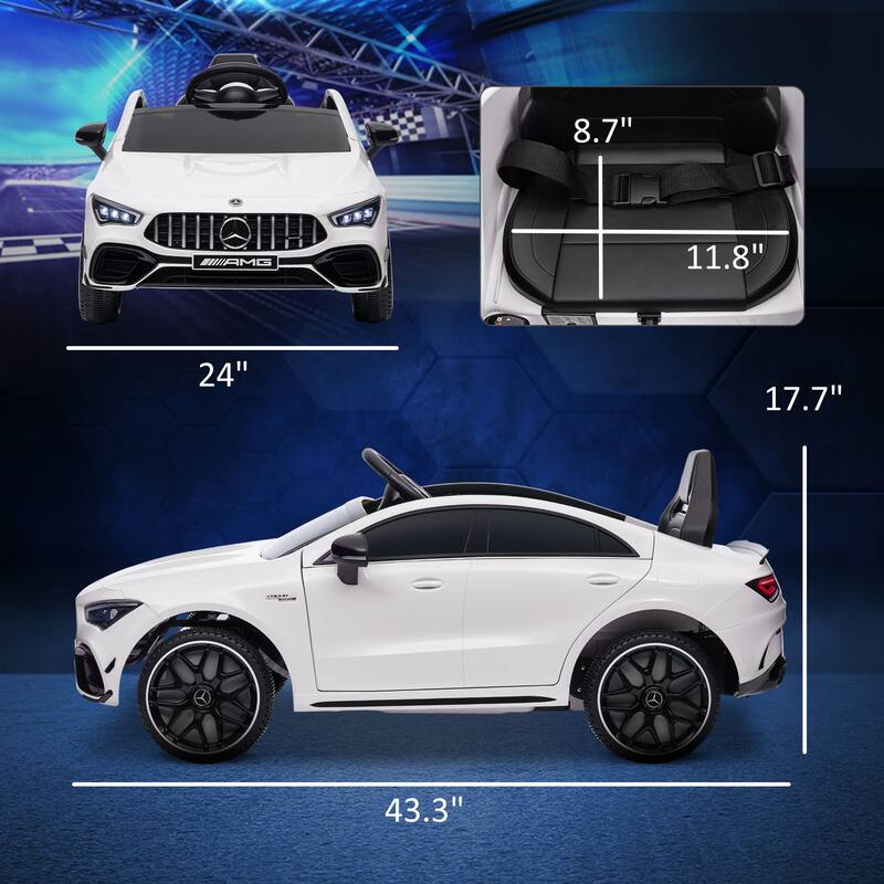 12V Mercedes-Benz AMG CLA 45 Electric Ride-On Car for Kids with Parental Remote Control, Aux Wheels, Horn and LED Lights