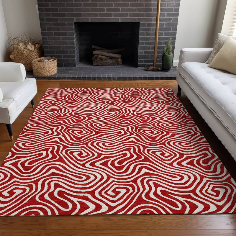 Machine Washable Indoor/ Outdoor Modern Trance Chantille Rug