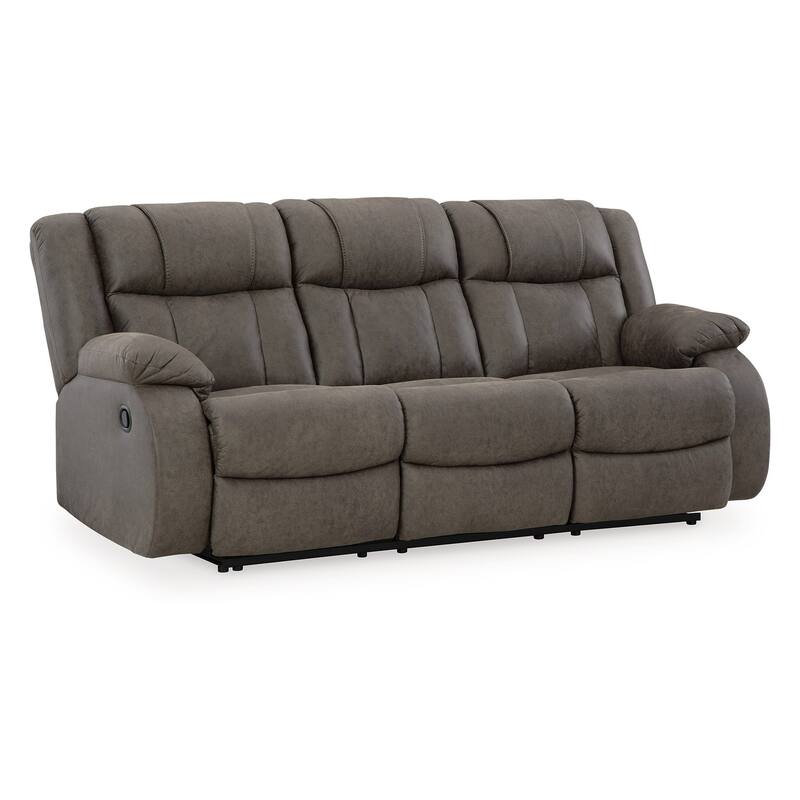 Perth Manual Recliner Sofa, Gray Contrast Stitch Faux Leather 86 Inch