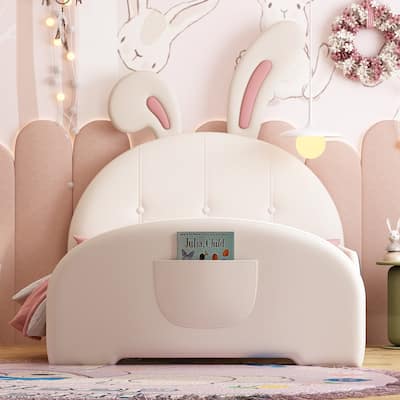Twin Size Upholstered Rabbit-Shape Princess Bed with Headboard & Footboard,White