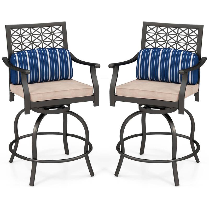 2 PCS Outdoor Bar Stool Set Patio Swivel Chairs with Soft Cushions - Black