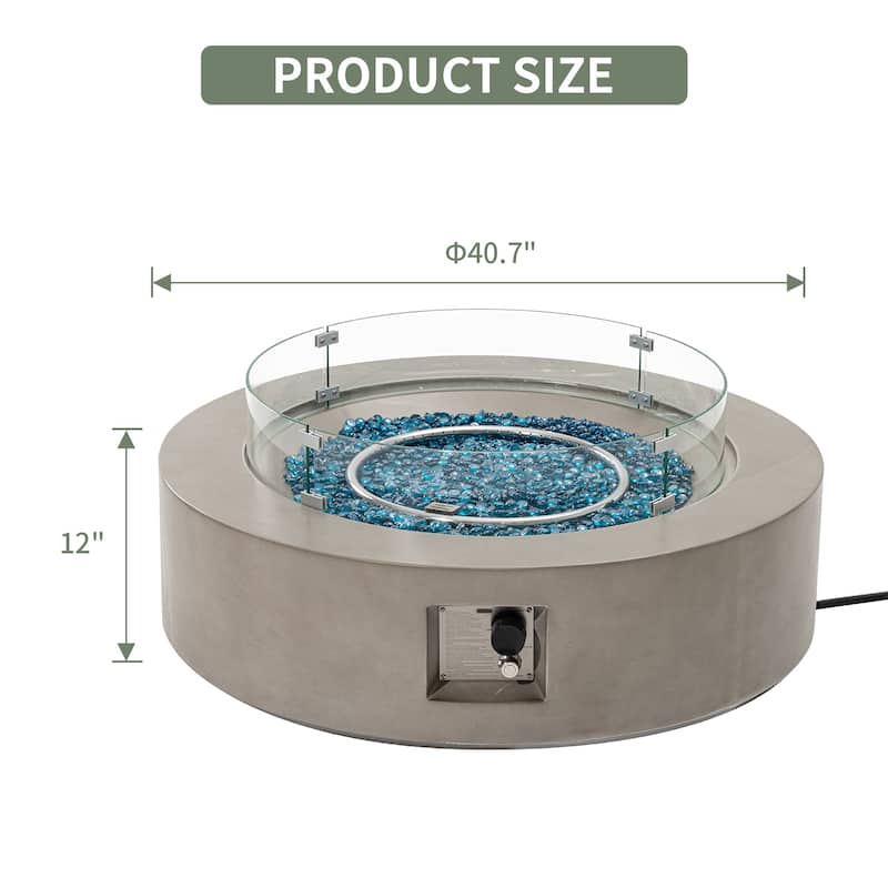 COSIEST 42'' Outdoor Round Propane Fire Pit w Wind Guard and Fire Glass
