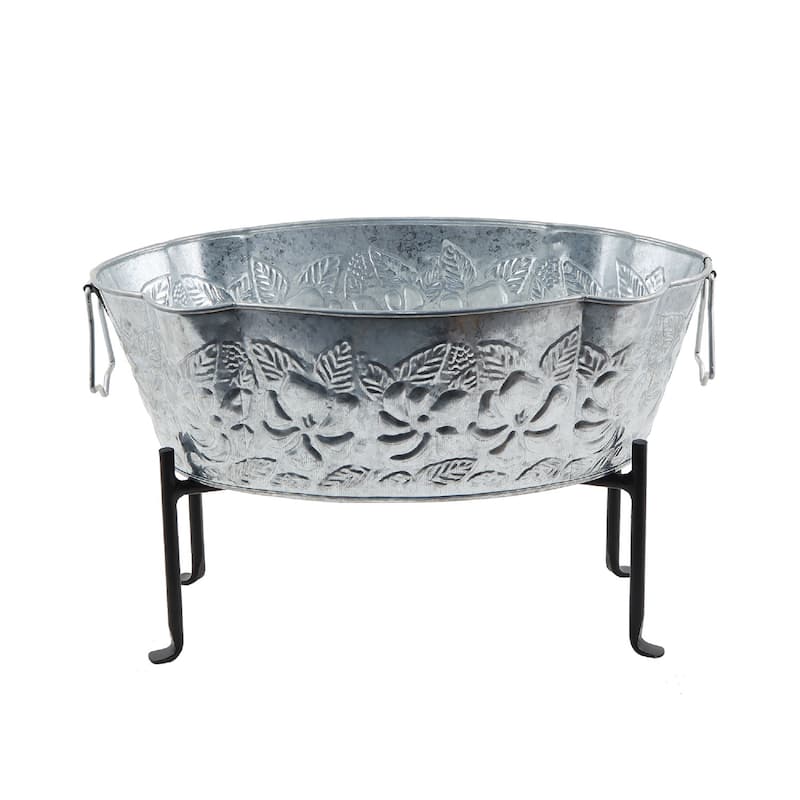 Achla Designs Embossed Oval Tub With Folding Stand, 20 Inch Wide, Steel - 20"