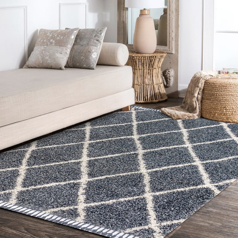 JONATHAN Y Modern Shag Plush Tassel Moroccan Geometric Trellis Area Rug