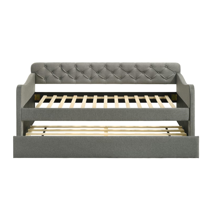 Exodel Contemporary Twin Upholstered Tufted Day Bed with Trundle by Furniture of America