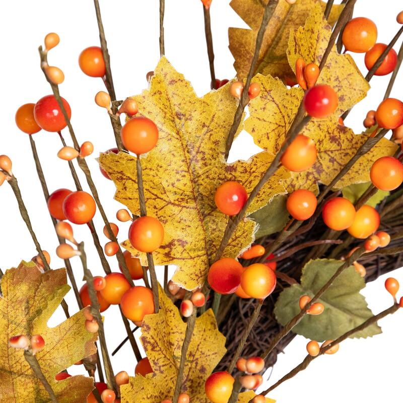 Berries and Maple Leaves Artificial Fall Harvest Twig Wreath - 22"