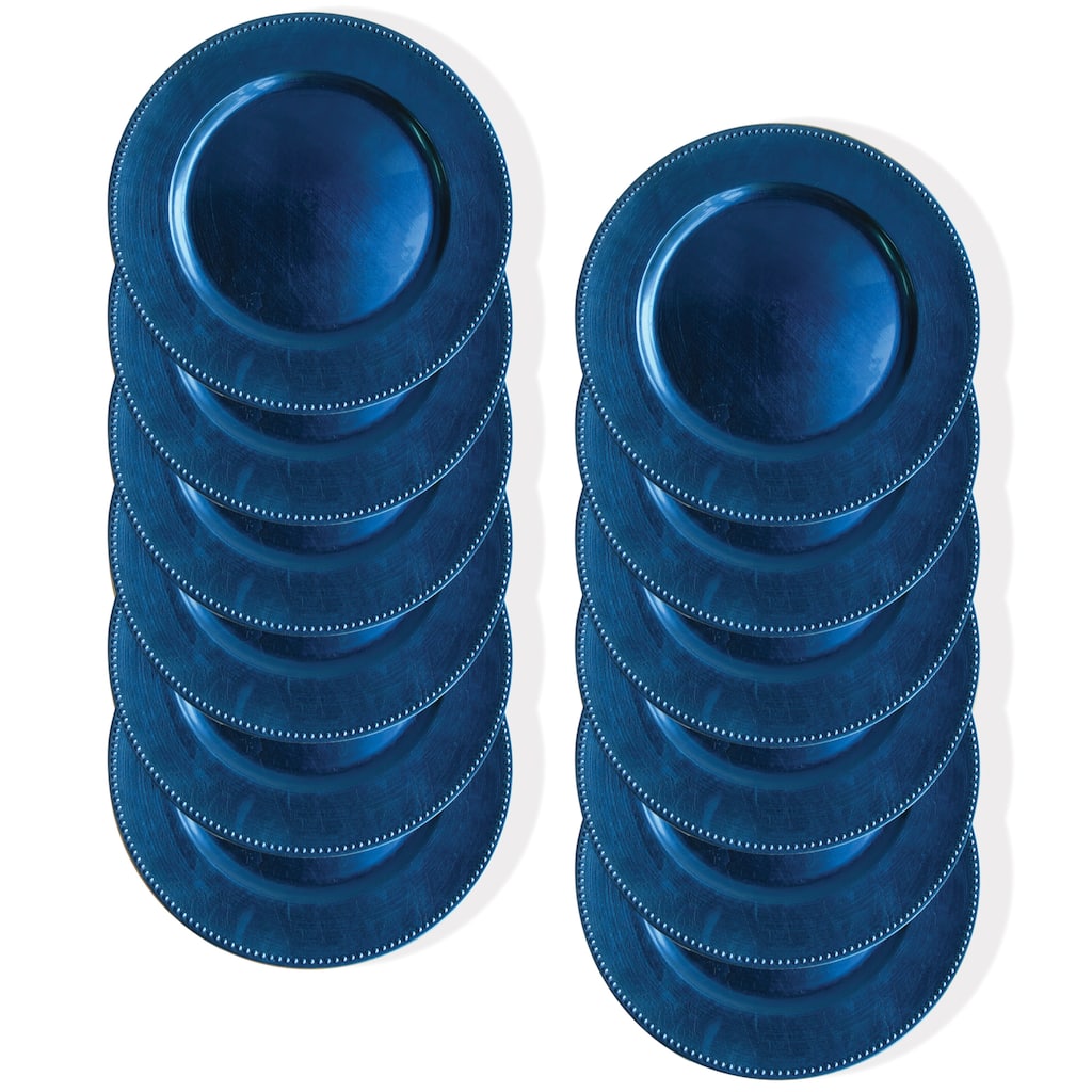 Beaded Royal Blue Round Charger Plate 13" Set of 12 - 13" Dia x 0.5" H
