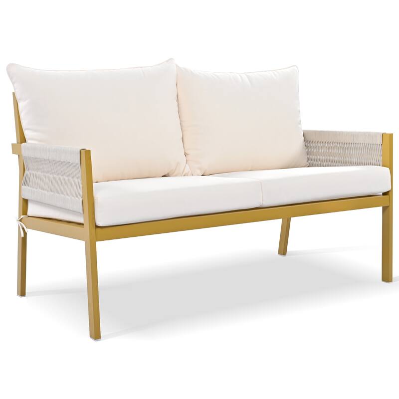 4-Piece Patio Furniture Set, Outdoor Garden Conversation Set with Tempered Glass Table, Deep Seating and Thick Cushion
