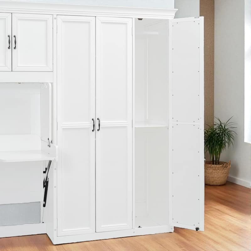 Twin Size Murphy Bed with Desk, Wardrobe, Cabinets & Drawers, Space-Saving Wall Bed for Small Apartments