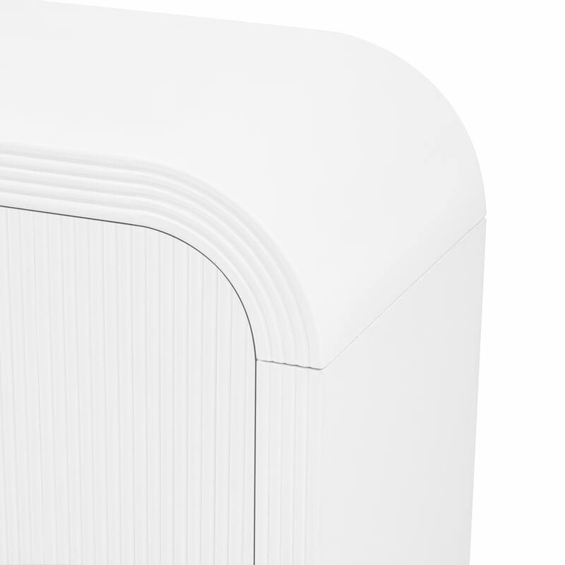 Sideboard Buffet Cabinet Storage W/4 Doors, Adjustable Shelves, Stripe Freestanding Floor Cabinet, Wood Console Table