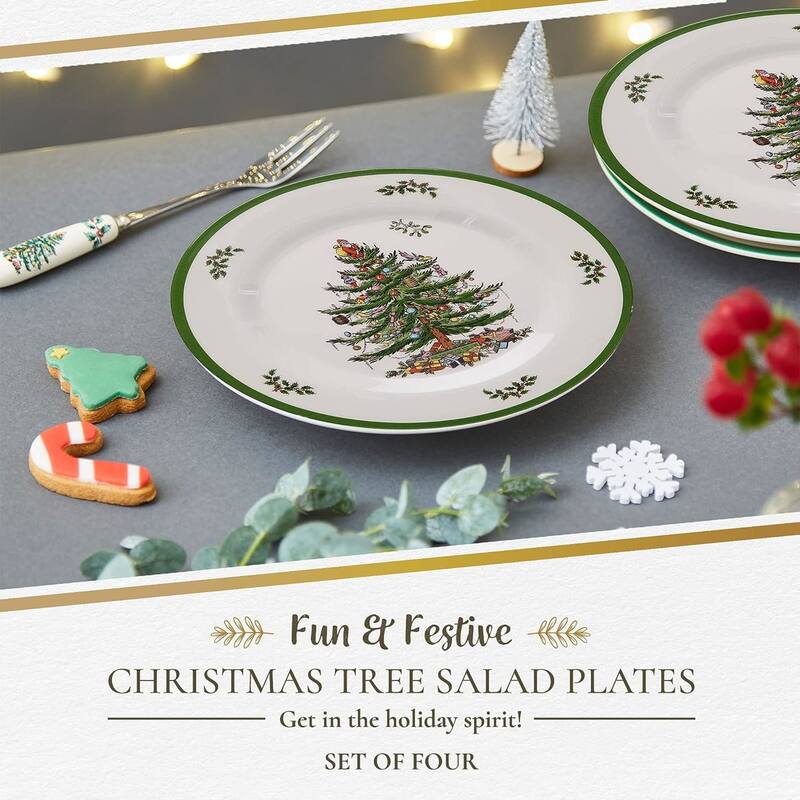 Spode Set of 4 Christmas Tree Melamine Salad Plates - 8" D