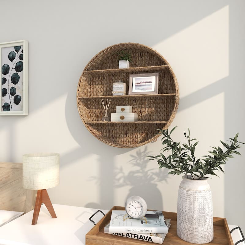 Brown Dried Plant Round 3 Shelves Wall Shelf