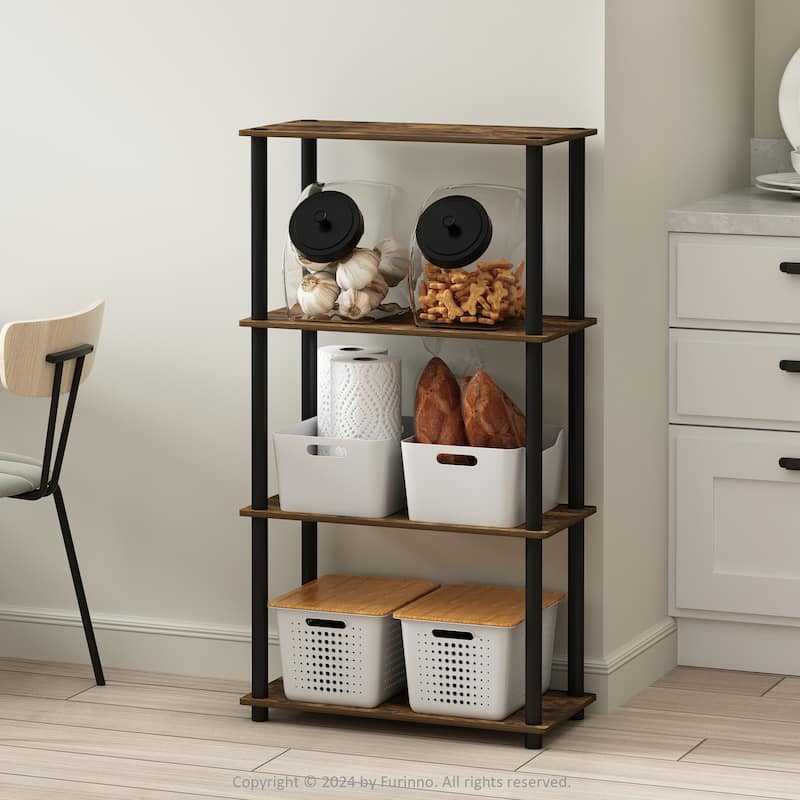 4 Tiers Wood Household Shelving Unit in Pine/Black (23.6 in. W x 43.25 in. H x 11.6 in. D) - 23.6
