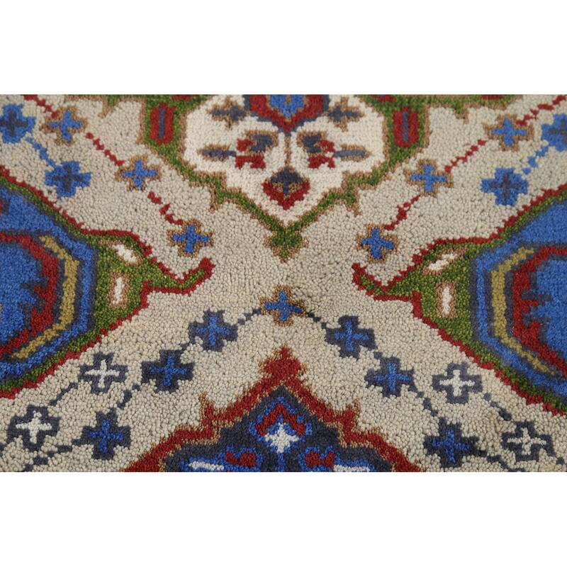 Geometric Kazak Runner Rug Hand-Knotted Wool Carpet - 2'7"x 9'11"