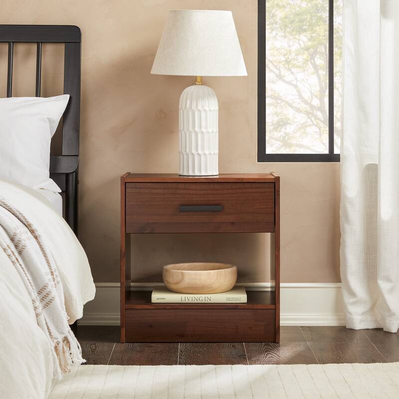 Walker Edison Modern Easy Assembly 1-Drawer Solid Wood Nightstand - Walnut