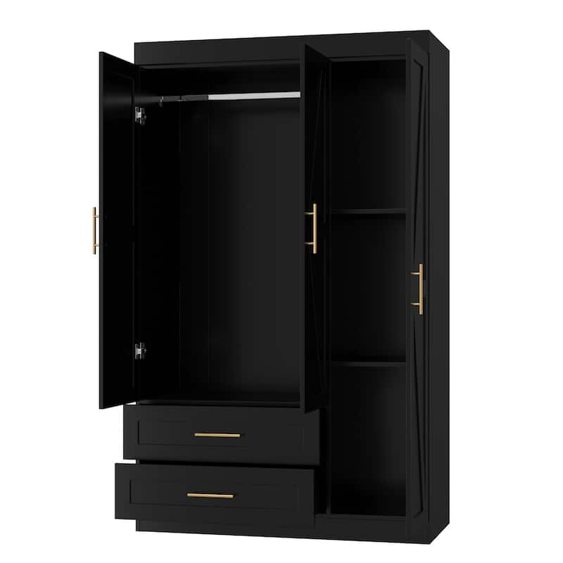 Classic Three-Door Wardrobe,Wood Bedroom Armoire with Hanging Rod and Shelves,Spacious Storage Closet,Modern Farmhouse Design