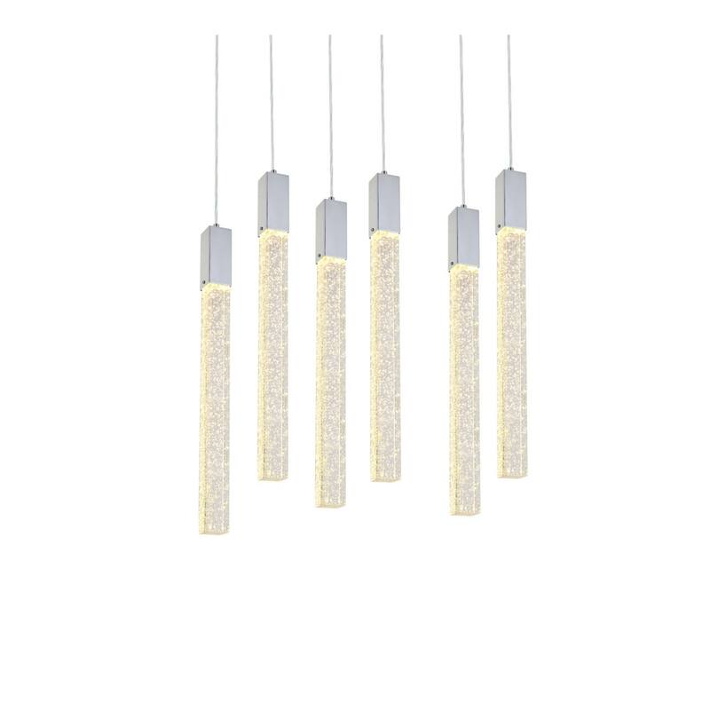 Chrome 6-Light Pendant Light - Adjustable Crystal Bar Chandelier with Bulbs Included - Modern Hanging Lamp - 144