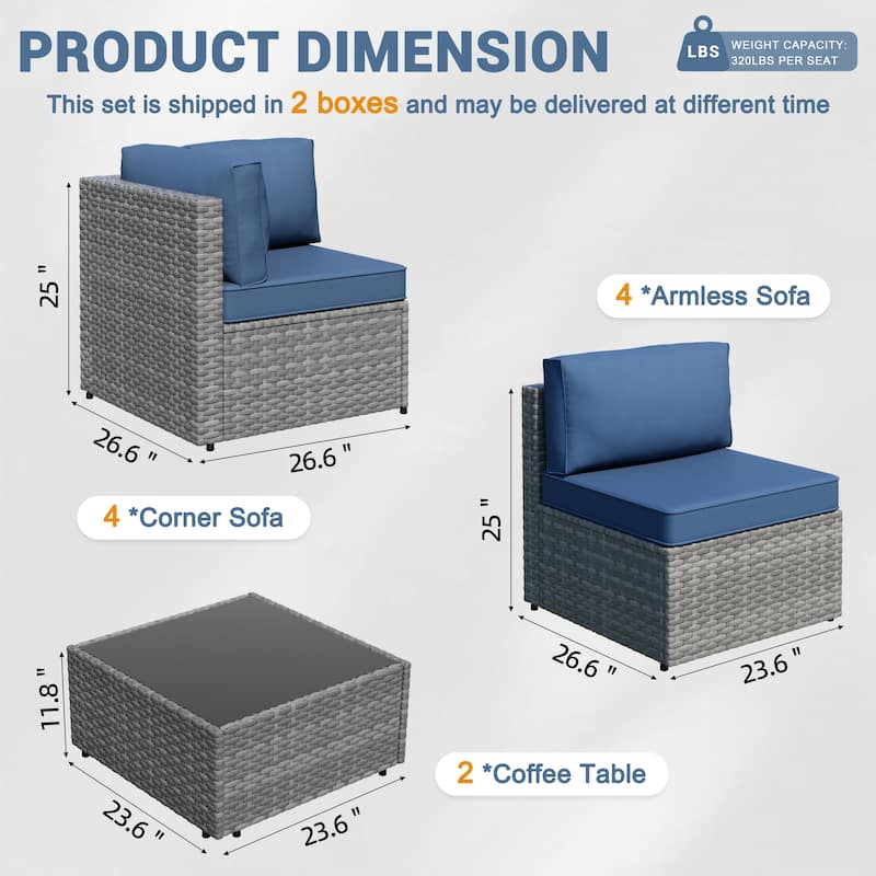 10-Piece Sectional Seating Group with Cushion, Wicker Sectional Sofa