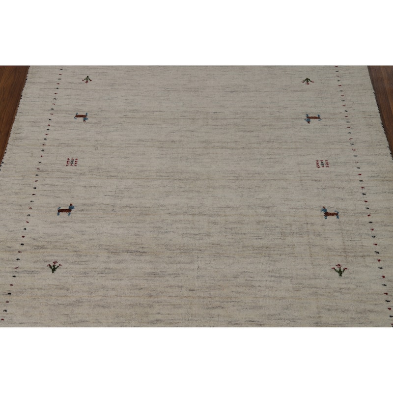 Gabbeh Oriental Rug Handmade Beige Tribal Wool Carpet - 4'4" x 5'10"