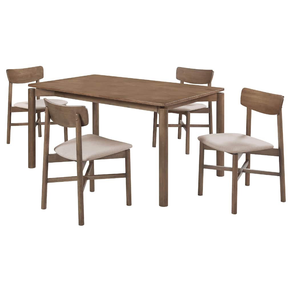 Rida 5pc Dining Table Set w 4 Upholstered Chairs, Natural Walnut Brown
